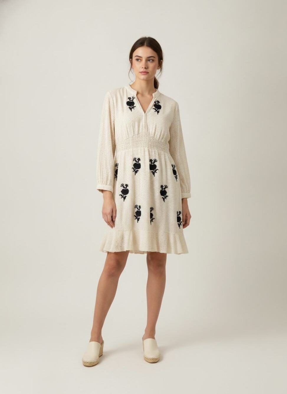 Hemant & Nandita Eyelet Embroidered Smocked-Waist Ruffle Dress, 10P